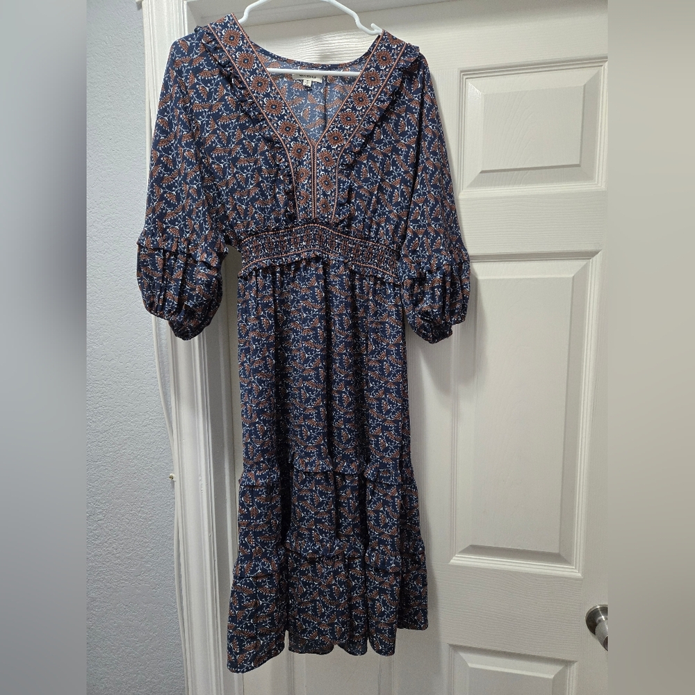 Bohemian Blue and Brown Maxi Dress